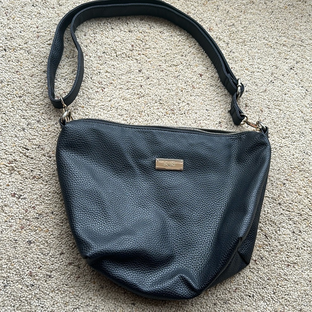 BCBG Paris black vegan leather crossbody bag gold hardware